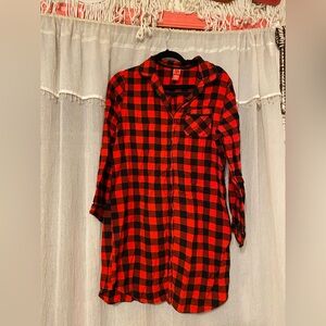 Collared Flannel Button-down Nightgown